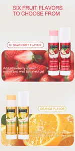 Detalle del bálsamo labial frutal MEIDIAN con aromas de fresa y naranja hidratante