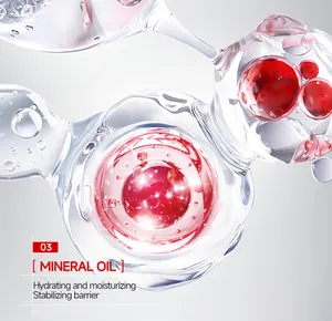 Primer plano de microcápsulas de aceite mineral en crema facial hidratante pro.