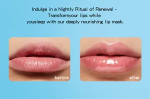 Lip mask before and after comparison showing hydrating and smoothing effect on lips