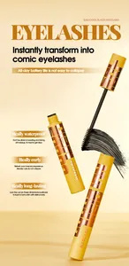 Close-up of MEIDIAN black mascara wand and tube with waterproof curling formula detail