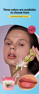 Detail view of moisturizing pink lip balm showing smooth texture and glossy shine