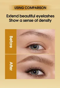 Detailed before and after comparison of black lengthening and volumizing mascara effects