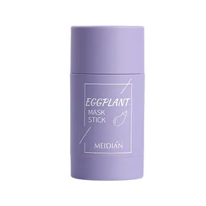 Vista detallada de la mascarilla sólida de berenjena MEIDIAN en envase cilíndrico morado