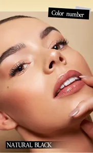 Detailed macro shot of voluminous natural black mascara effect on long eyelashes