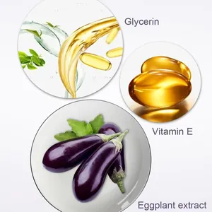 Vista detallada de ingredientes con glicerina, vitamina E y extracto natural de berenjena