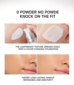 Detailed view of color-changing foundation texture and flawless skin makeup effect