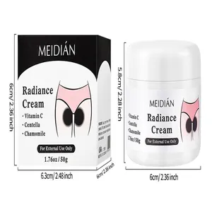 Detailed dimensions of MEIDIÁN Radiance Cream 50g jar and packaging box for dark spots