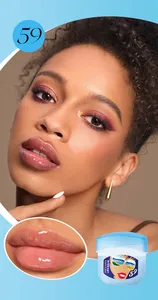 Close-up of model showing glossy finish of MEIDIAN moisturizing lip balm for lip care
