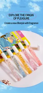 Set di cinque acque profumate Tao Beauty con etichette numeriche su sfondo estivo.