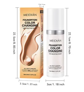 Detailed dimensions of MEIDIAN color changing foundation bottle and packaging box