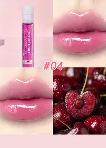 Hydraterende roze fruit lippenolie #04 met glanzende afwerking en kersenthema
