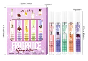 Set de 5 brumas perfumadas MEIDIAN con dimensiones detalladas y varios aromas