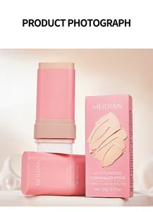 Detailed view of Meidian Moisturizing Concealer Stick and its pink packaging box layout