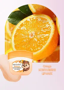Mascarilla hidratante labial de naranja con tema cítrico fresco y detalle de ardilla