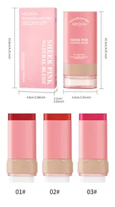 Afmetingen van MEIDIAN matte blushstick met weergave van drie natuurlijke tinten