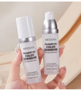Close-up of Meidian color changing liquid foundation bottle with pump dispenser