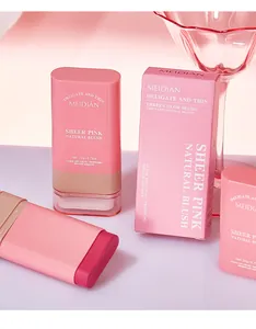 Macro-detailweergave van MEIDIAN matte kussen blush stick met roze verpakking