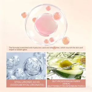 Detail of eye cream ingredients showing hyaluronic acid bubbles and shea butter