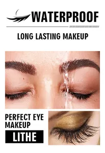 Close-up of waterproof mascara with long-lasting makeup effect on model eyes