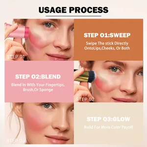 Step-by-step tutorial for multi-functional blush and highlighter makeup stick usage