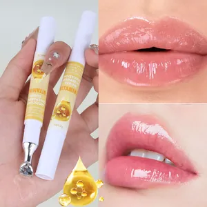 Detailweergave van vitamine E lipserum met hydraterende textuur en glanzend effect