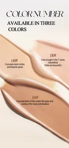 Détail rapproché de trois teintes de correcteur liquide pour les cernes et le contouring