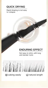Detailed view of mascara brush showcasing quick-drying and anti-caking properties.