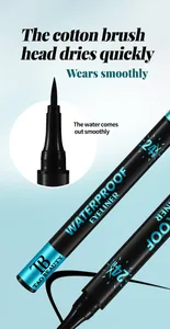Close-up of Tao Beauty waterproof black eyeliner with fine cotton brush head details.