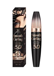 Close-up detail of Tao Beauty black mascara tube and packaging showing smooth curling 5D effect