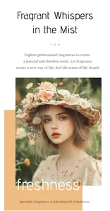 Photo de détail atmosphérique d'une fille au chapeau fleuri pour spray parfum