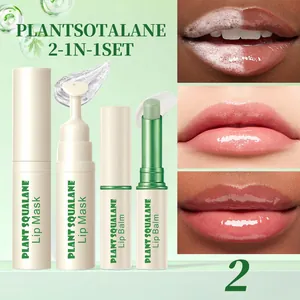 Plant squalane lip mask and balm set with 3-step application effect demonstration