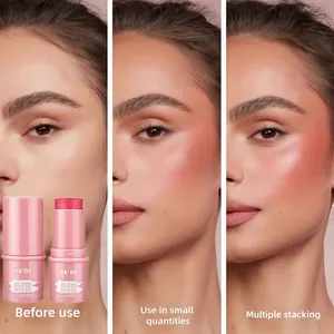Comparison showing before and after application effects of the DK'DE makeup blush stick.