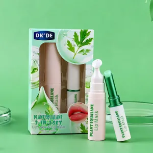 Detailed shot of DK'DE plant squalane 2-in-1 lip care set with mask and balm tubes