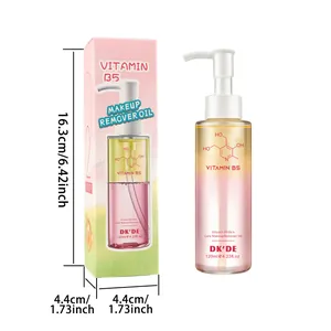 Detailed dimensions of DK'DE Vitamin B5 120ml makeup remover oil with pump dispenser