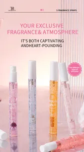 Vue détaillée esthétique de cinq vaporisateurs de parfum Tao Beauty de couleurs variées