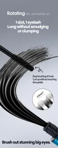Macro detail of lengthening mascara rotating thread brush head and black texture.