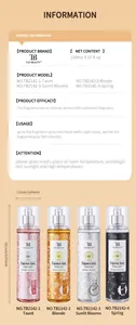 Spécifications du spray parfumé Tao Beauty avec quatre senteurs et les dimensions