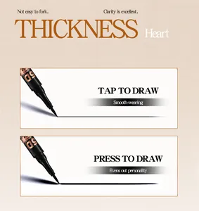 Tao Beauty waterproof black liquid eyeliner showing thin and thick stroke effects