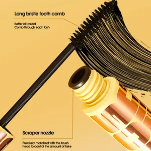 Waterproof black mascara for extreme lengthening and curling with long bristle tooth comb