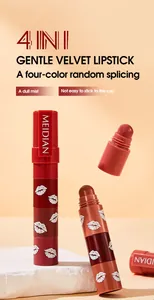 Close-up detail of MEIDIAN 4-in-1 matte lipstick pen with four stackable colors