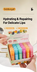 Set of 24 BOSUYA lip balms in a colorful display box for hydrating and repairing delicate lips