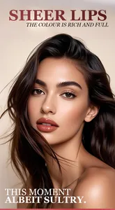 Professional makeup model wearing sheer brown glossy lip glaze for a rich and full lip look.