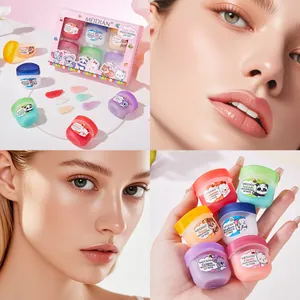 Set de mascarillas labiales hidratantes de animales con sabores de frutas y modelo