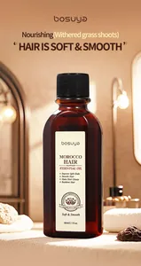 Professionele detailopname van Bosuya Marokkaanse haaroliefles in een luxe badkamer