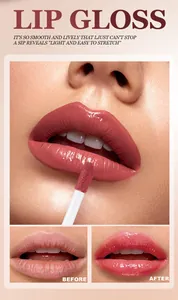 Detailed view of glossy lip gloss application showing before and after hydrating effect