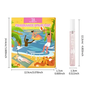 Set spray profumato Tao Beauty con illustrazione spiaggia e dimensioni dettagliate