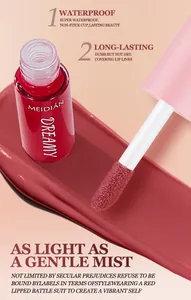 Close-up detail of MEIDIAN non-stick lip glaze texture with soft applicator brush