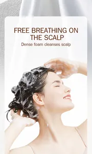 Detailed view of a model washing hair with dense white foam for scalp cleansing