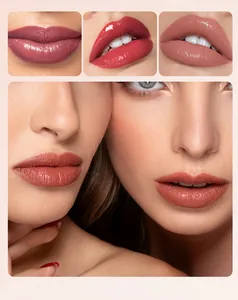 Close-up of vibrant lipstick shades on models showing matte and glossy finishes.