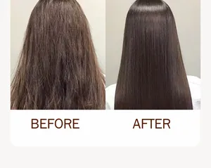 Comparison of frizzy and smooth hair before and after Bosuya hair care treatment